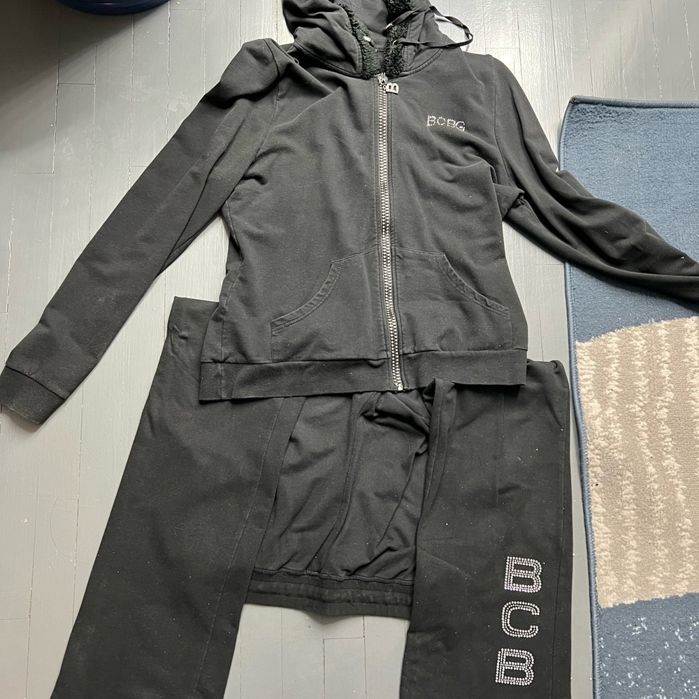 BCBG Rhinestone Studded Black Hoodie and Pants Set